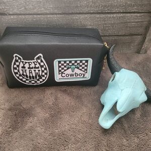 Western Yee Haw Cowboy Checkered Cosmetic/Travel Bag Gift Boho Rodeo Cowgirl